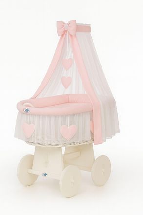 OEM Mois&eacute;s De Mimbre Amelia Con Dosel - Ropa De Cama Blanca Y Rosa