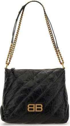 Balenciaga Womens Hobo Bag Crush Black Leather Domesticated Calf Shoulder
