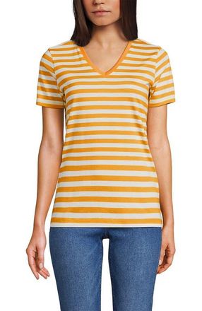 Lands End Relaxed Supima Cotton T-Shirt in Sweet Mango Even Stripe at Nordstrom, Size X-Large P