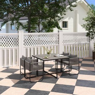 OUTSUNNY Rattan Dining Set, Rattan Cube Dining Sets w/ Space-saving Design in Grey | Size: 5 Pack