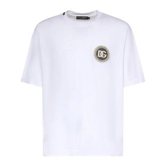 Dolce & Gabbana T-Shirts, male, White, Size: XL Cotton T-shirt with Patch