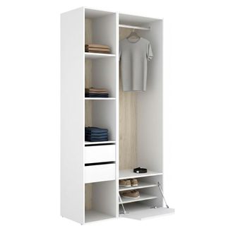 Dmora Armario Grande Cornwell, Dormitorio 6 Estantes, Perchero, 2 Cajones, 45x205h Cm Blanco