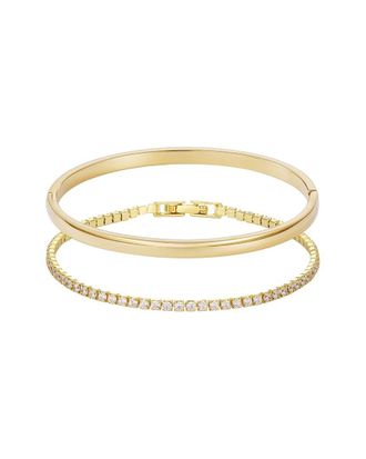 Adornia Adornia 18K Plated Stainless Steel Crystal Cuff & Tennis Bracelet Set