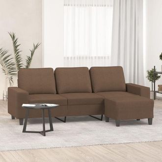vidaXL Vidaxl - Sof&aacute; De 3 Plazas Con Taburete De Tela Marr&oacute;n 180 Cm