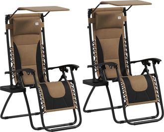 OUTSUNNY 2 Pcs Zero Gravity Lounger Chair - Folding Reclining Chair - Brown | TJ Hughes