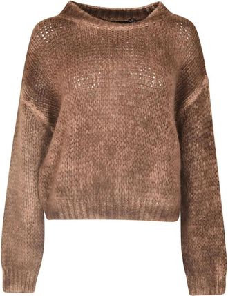 Roberto Collina Handgeverfde Alpaca Trui Kameel - Dames - Ronde hals truien - Bruin - L - Wol - Truien & Vesten