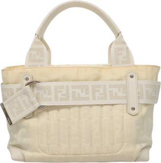 Fendi Zucca Ecru Canvas Handbag (Pre-Owned)