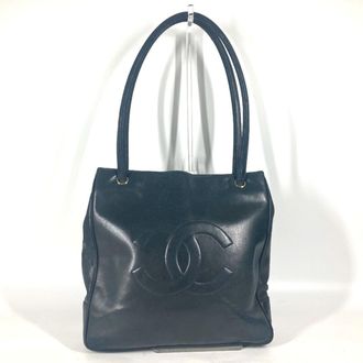 Chanel Dark Navy Leather Boston Bag Shoulder Bag Tote Bag (Pre-Owned)