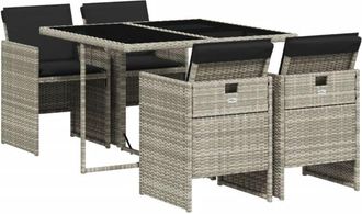 vidaXL Set Comedor De Jard&iacute;n 5 Pzas Cojines Rat&aacute;n Sint&eacute;tico Gris Claro Vidaxl