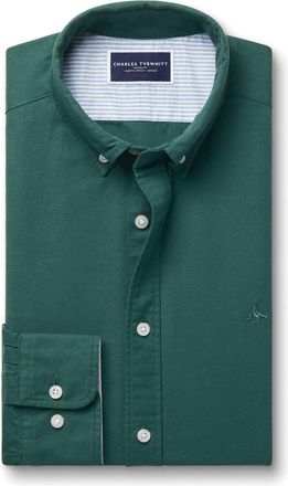 CHARLES TYRWHITT Stretch Washed Oxford Cotton Shirt - Teal Green Size XL by Charles Tyrwhitt