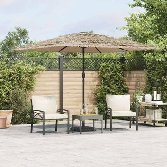 Berkfield Home Garden Parasol with with LEDs & Steel Pole Brown 290x290x238 cm | Size: 290 x 290 x 238 cm