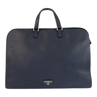 Prada Pre-owned Saffiano Leren Aktetas - Heren - Vintage Handtas - Blauw - ONE Size - Leer - Vintage