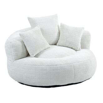 STILVORA Sill&oacute;n Puf Relax Oversize Con Respaldo Alto Y Reposabrazos Confort, Asiento Amplio En Chenilla Beige