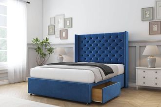 Comfort Beds Selena Plush Divan Base 2 Drawers - 54 Wingback in Navy | Size: Double