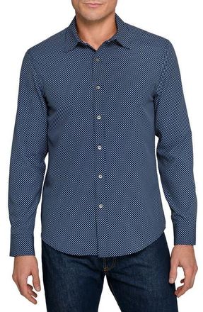 W.R.K Slim Fit Navy Geometric Print Performance Button-Up Shirt at Nordstrom, Size Xx-Large