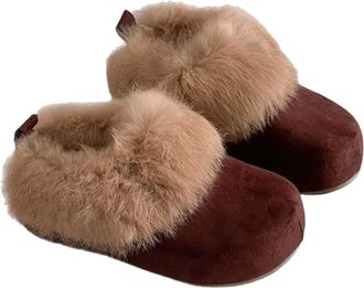 Generic Womens Faux Fur Suede Clogs Soft Fuzzy Memory Foam Round Toe Mules Warm House Slip-on Potato Shoes with Arch Support (Dark Brown,5.5)