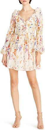Monique Lhuillier Lila Floral Print Long Sleeve Chiffon Minidress in Wildflower Meadow at Nordstrom, Size 0