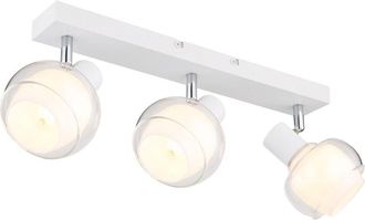 Globo Lighting Foco de techo tipo barra, blanco mate, pantalla de cristal transparente, 3 bombillas E14