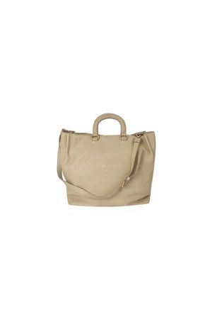 Prada Beige leather logo embossed tote bag