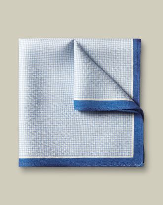 CHARLES TYRWHITT Silk Wool Puppytooth Pocket Square - Sky Blue Size OSFA by Charles Tyrwhitt