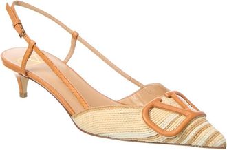 Valentino Vlogo 40 Raffia & Leather Slingback Pump