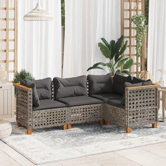 vidaXL Vidaxl - Set De Sof&aacute;s De Jard&iacute;n 4 Pzas Y Cojines Rat&aacute;n Sint&eacute;tico Gris
