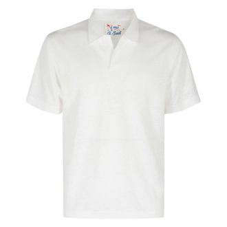MC2 Saint Barth Polo Shirts, male, White, Size: 2XL Linen Polo Shirt