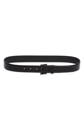 Saint Laurent YSL Monogram Leather Belt in Nero at Nordstrom, Size 100