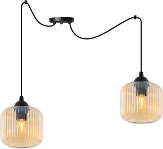 OEM L&aacute;mpara Colgante Riffle Spider Negra 2 Pantallas Planas Miel Cilindro E27