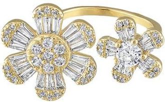 BEN ONI Pave and Baguette CZ Flower Ring in Gold at Nordstrom