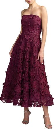 Mac Duggal Floral Lace Strapless A Line Midi Dress in Plum at Nordstrom, Size 12