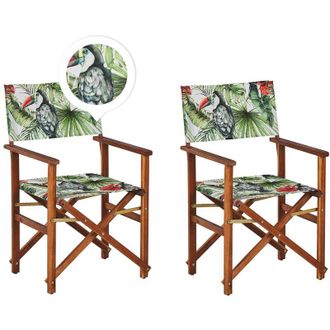 Beliani Conjunto De 2 Sillas De Jard&iacute;n De Madera De Acacia Oscura Verde Rojo Tuc&aacute;n Plegable Cine