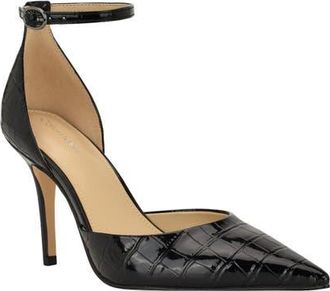 Calvin Klein Olettia Ankle Strap Pointed Toe Pump in Black Leather at Nordstrom, Size 11