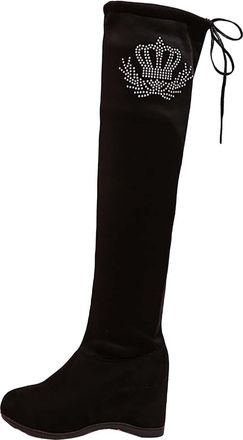 Generic Tall Black Boots Suede Autumn MidSolid Warm Boots Classic Womens Color Lowheel Womens Boots Wide Calf Boot (B, 4.5)