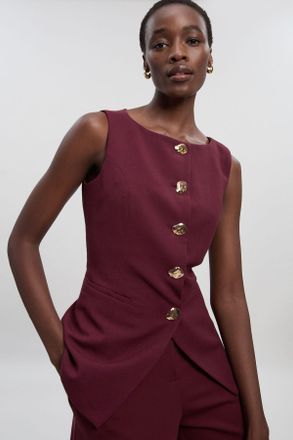 Karen Millen Womens Compact Essential Button Detail Waistcoat - Red - Size 12 UK