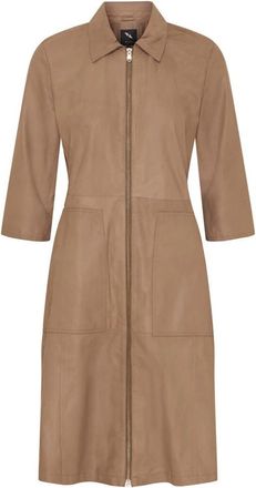 BTF-CPH Taupe Jurk met Rits en Gouden Accents - Dames - Casual kleedjes - Bruin - XL - Leer - Kleedjes
