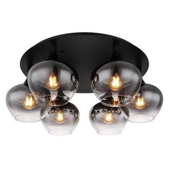 Netlighting Maxy Globe Ceiling Light Matt Black Smoke Glass Shade 6x E27