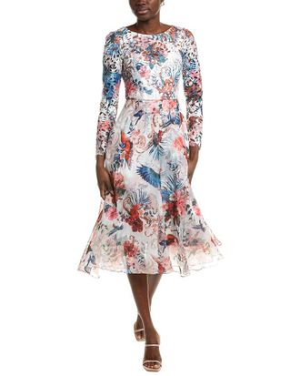 Marchesa Eyelet Bodice Midi Dress