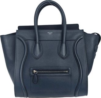 Celine Luggage Bag Grainy Leather Navy Leather Handbag (Pre-Owned)
