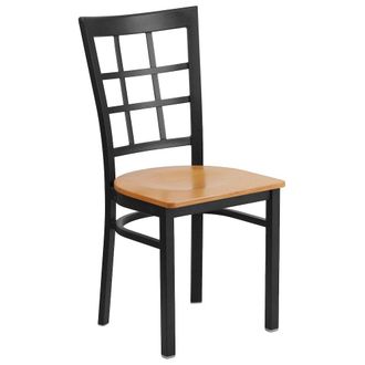 Flash Furniture Black Window Back Metal Restaurant Chair - Natural Wood Seat