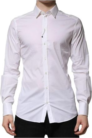 Dolce & Gabbana Katoenen formele blouse met lange mouwen en gouden details - Heren - Zakelijke Overhemden - Wit - XS - Katoen - Overhemden