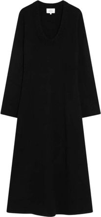 Loulou Studio Elegante Zwarte Wol Kasjmier Jurk - Dames - Kleedjes - Zwart - M - Wol - Kleedjes