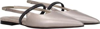 Brunello Cucinelli Womens Beige Leather Ballet Flats