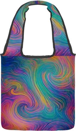 Generic Artistic Mysterious Flowing Lines Texture Reversible Canvas Shoulder Tote - Double-Sided Print, 12oz Cotton, 27cm Drop, Fold-Flat Bag for Travel, Shop
