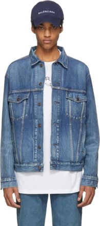 Balenciaga Oversized denim jack met geborduurd logo - Heren - Spijkerjassen - Blauw - L - Denim - Jassen