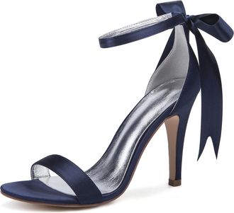 Generic Wedding Bridal Shoes High Heels Women Open Toe Stiletto Sandals Wedding Bridal Party Prom Dress Shoes 10.5Cm,Dark Blue,3 UK
