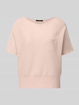 Oui Strickpullover mit U-Boot-Ausschnitt und Brusttasche in Rose, Gr&ouml;&szlig;e 34