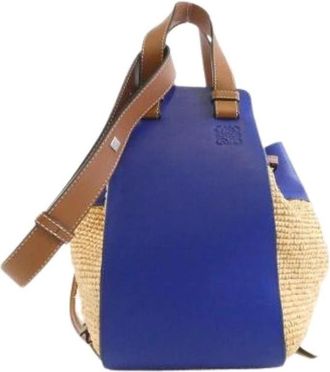 Loewe Pre-owned Paulas Hammock Drawstring Medium Raffia Calf Shoulder Bag - Pre-owned - Mujer - Azul - ONE SIZE