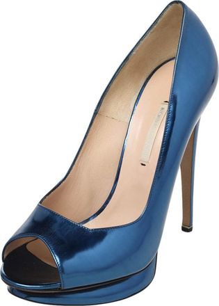 Nicholas Kirkwood Blue Leather Peep Toe Pumps