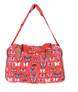 Generic Butterfly patterned ladies women colourful canvas holdall bag Luggage shoulder Bag Travel Bag (RED)